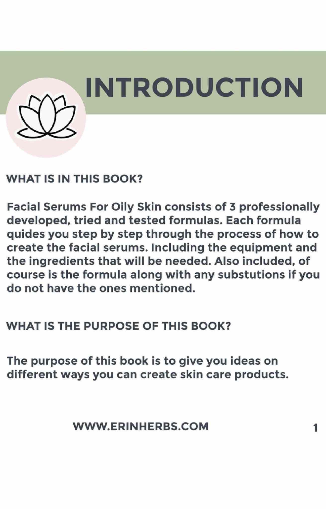 eBook for face serum formulas - oily skin - erinsherbs