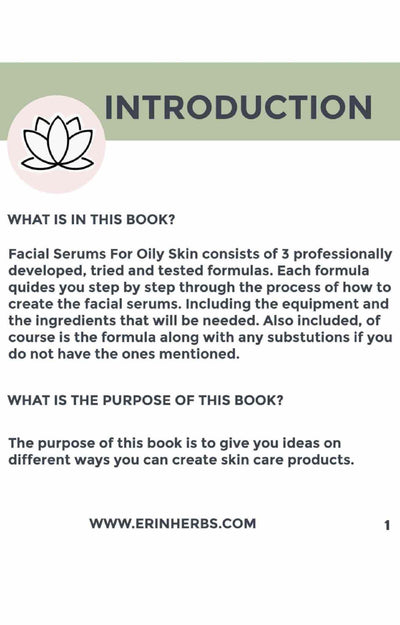 eBook for face serum formulas - oily skin - erinsherbs